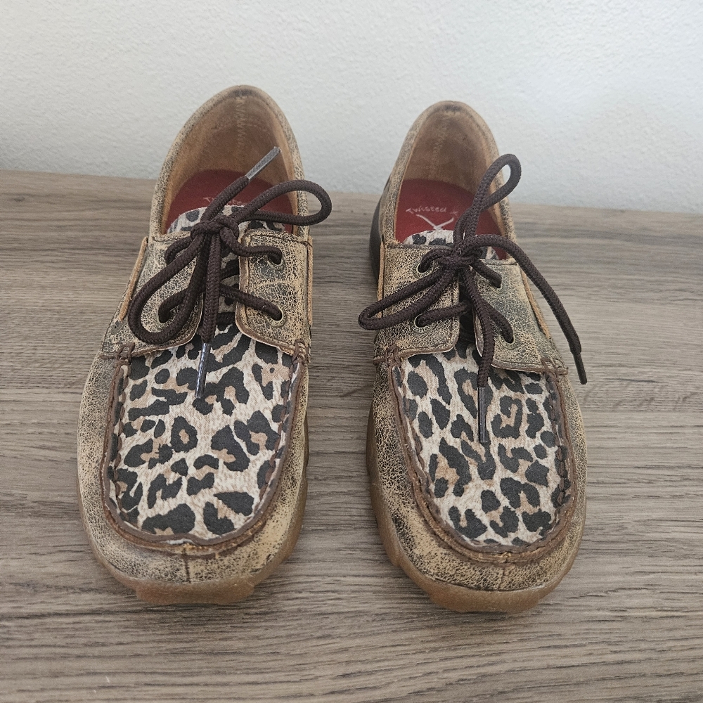 Twisted X boots Kids‎ Leopard Print boat Driving Mocs Shoe size 2.5